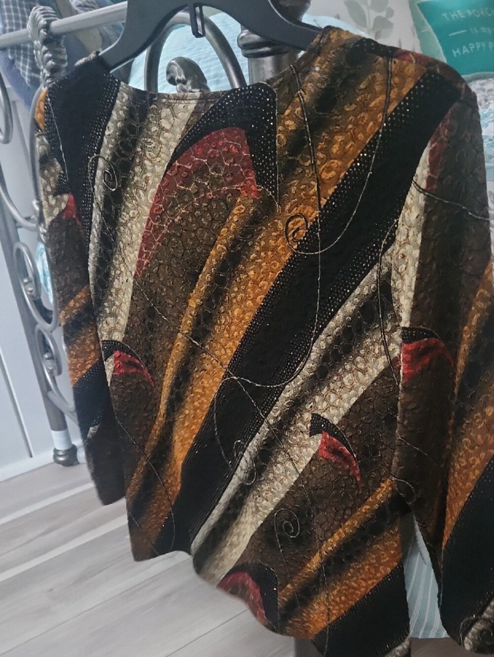Notations Swirl-Print Knit Top in Brown, Black & Gold